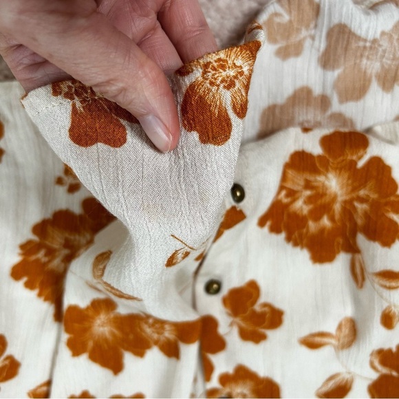 Garnet Hill Orange Cream Floral Button Up Blouse Size Small Fall Autumn - Picture 13 of 13